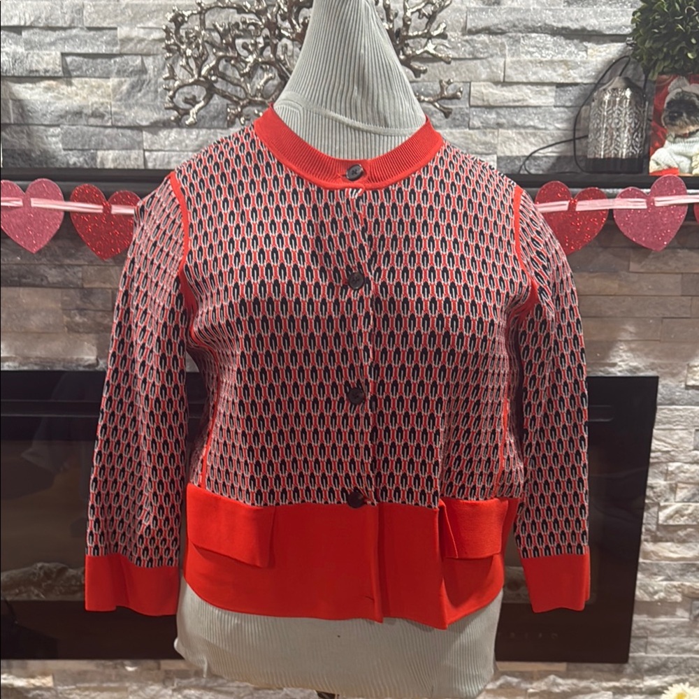 Vintage Red and Black Patterned Cardigan